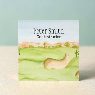 Golf Instructor Desert Golf Course Watercolor Square Business Card