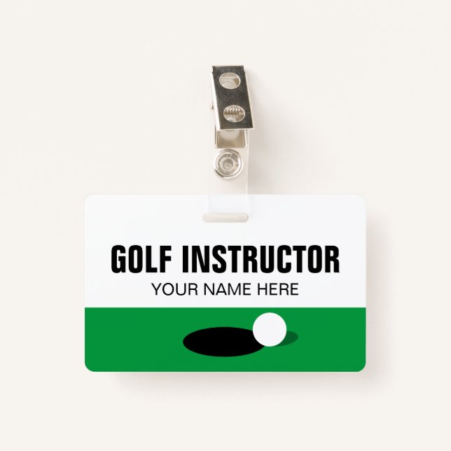 Golf Instructor name badge with clip or lanyard ID Badge (Front with Clip)