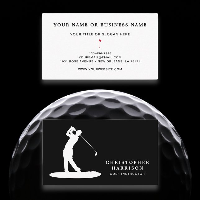 Golf Instructor Professional Modern Black Sport Business Card (Creator Uploaded)