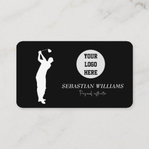 Golf Instructor QR code Black Professional Business Card