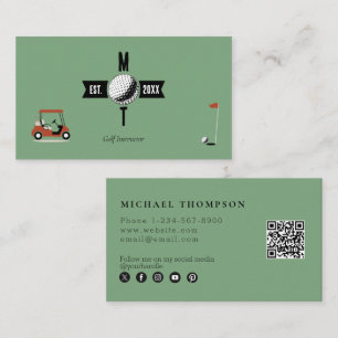 Golf Instructor Social Media QR Code Green Business Card