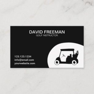 Golf Instructor White and Black Unique Golf Cart Business Card