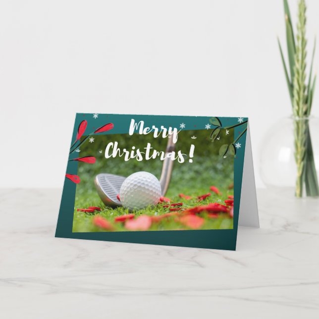 Golf iron and ball is on green Christmas Card (Front)