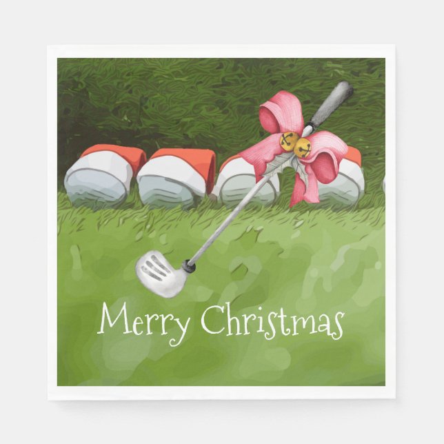 Golf iron Christmas with lots of Ball golfer Napkin (Front)