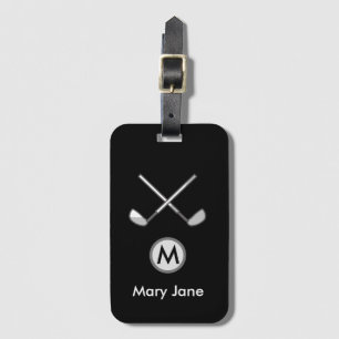 Golf iron Monogram Name on black for golfer Luggage Tag