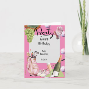 Golf iron  with ball all over on pink for golfer invitation