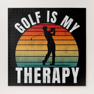 Golf is my therapy Funny Vintage Typography Sport Jigsaw Puzzle
