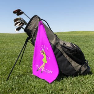 'Golf Is My Therapy' Vibrant Magenta & Lime Green Golf Towel