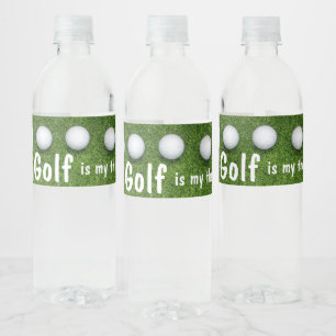 Golf is my therapy with golf balls on green water bottle label
