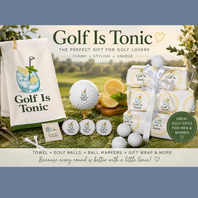 Golf Is Tonic | Golf Gift Wrap (Golf gifts with personality — stylish golf towels, balls, wrap & accessories for golf lovers.)