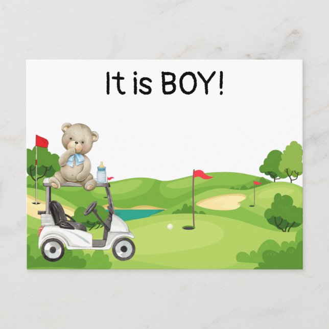 Golf It is BOY golfer baby on golf cart  Postcard (Front)