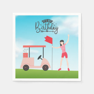 Golf It is my birthday woman golfer on green Napkin