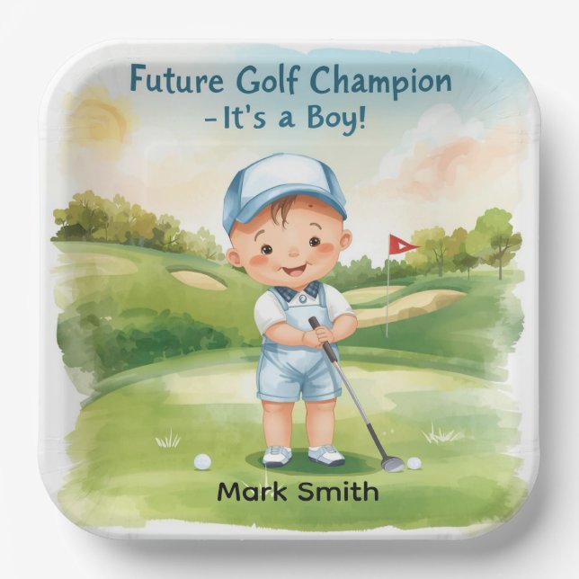 Golf It’s a Boy Baby Shower Paper Plates  (Front)