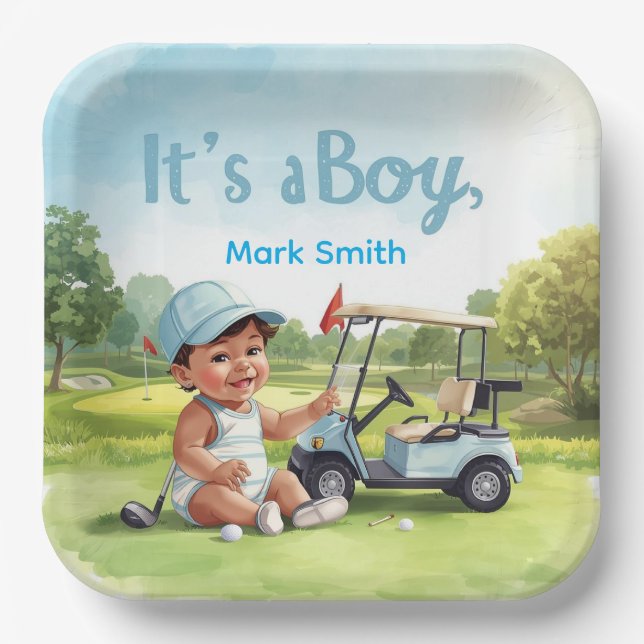 Golf It’s a Boy Baby Shower Paper Plates  (Front)
