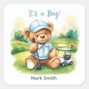 Golf It’s a Boy Baby Shower Paper Plates Square Sticker