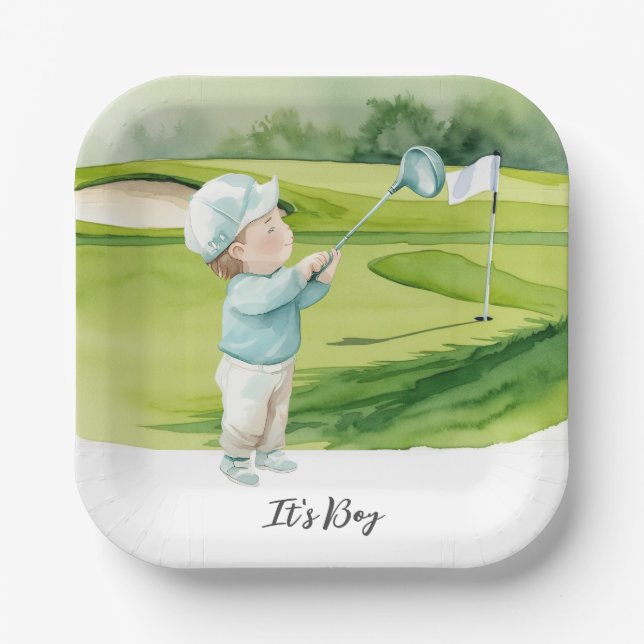 Golf  It's Boy for Baby Shower   Paper Plate (Front)