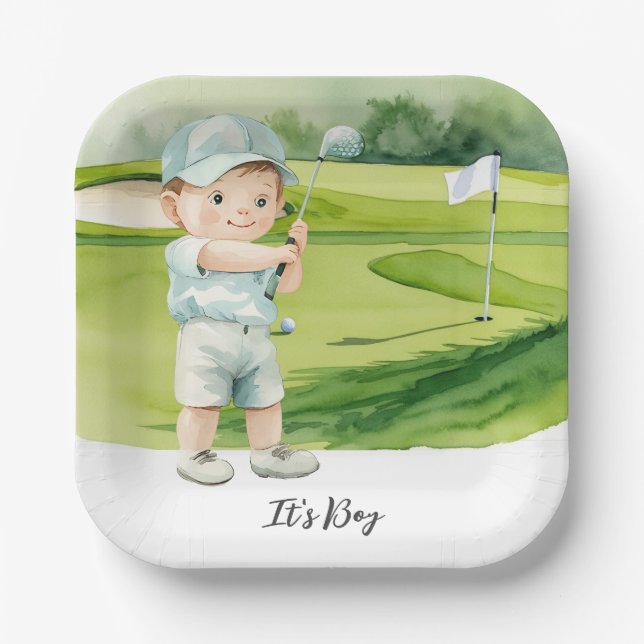 Golf  It's Boy for Baby Shower   Paper Plate (Front)