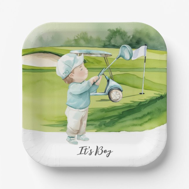 Golf  It's Boy for Baby Shower   Paper Plate (Front)