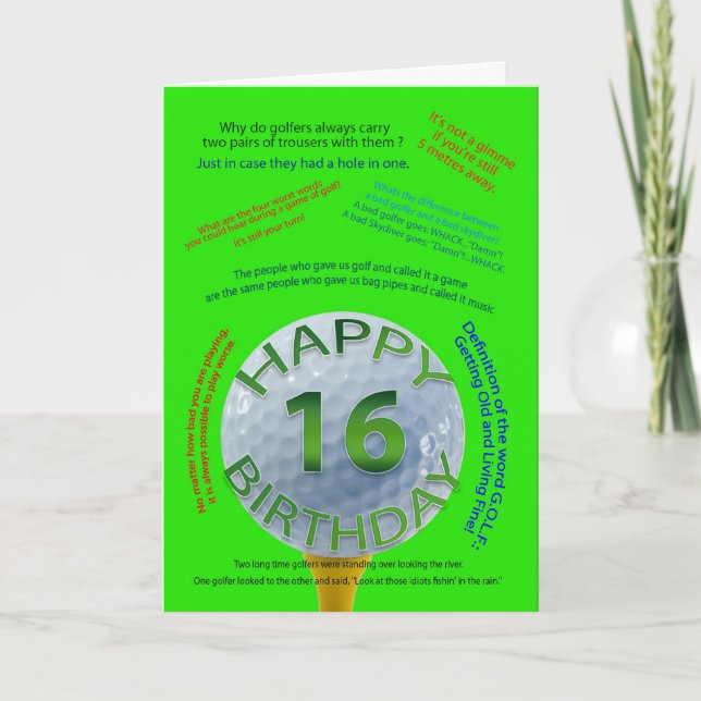 Golf Jokes birthday card for 16 year old (Front)