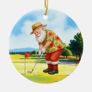 Golf July Christmas with Santa Claus  Golfing Ceramic Tree Decoration