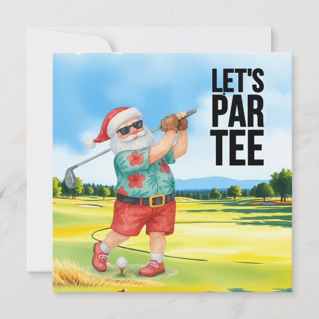 Golf July Christmas with Santa Claus  Golfing Holiday Card (Front)