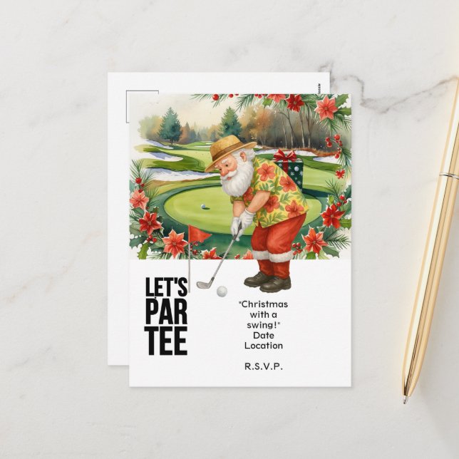 Golf July Christmas with Santa Claus  Golfing Holiday Postcard (Front/Back In Situ)