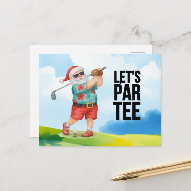 Golf July Christmas with Santa Claus  Golfing Holiday Postcard (Front/Back In Situ)