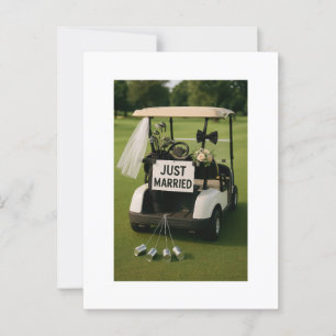 Golf Just Married with golf cart Postcard