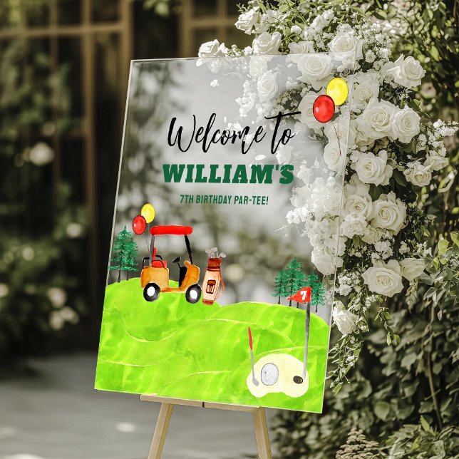 Golf Kids Birthday Par-Tee Welcome Acrylic Sign (Creator Uploaded)