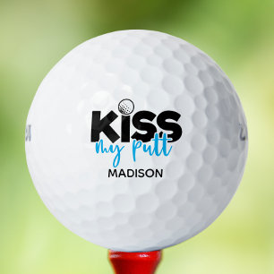 Golf Kiss My Putt Funny Modern Personalised Name Balls