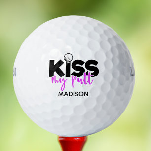 Golf Kiss My Putt Funny Modern Personalised Name Balls