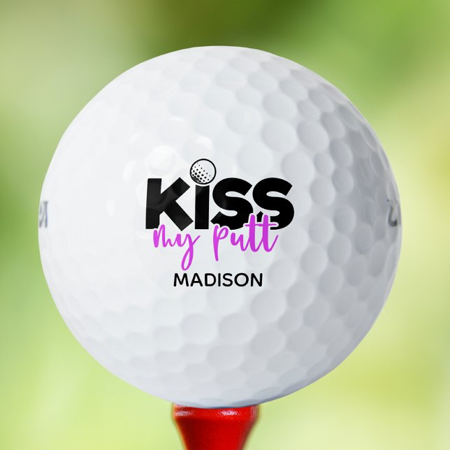 Golf Kiss My Putt Funny Modern Personalised Name Balls (Creator Uploaded)