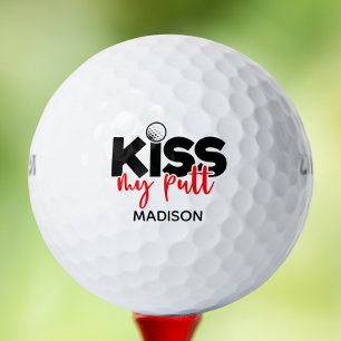 Golf Kiss My Putt Funny Modern Personalised Name Golf Balls