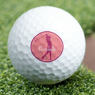 Golf Lady Golfer Player Chic Pink Coral Monogram Golf Balls