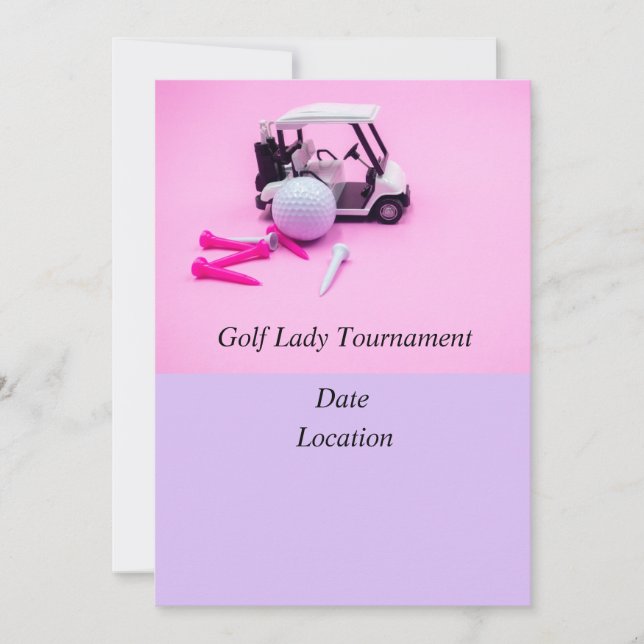 Golf lady tournament with golf ball and golf cart invitation (Front)