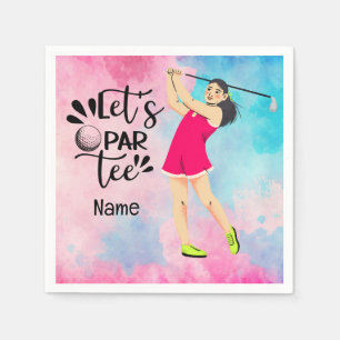 Golf Lady woman golfer pink theme Let Par Tee  Napkin