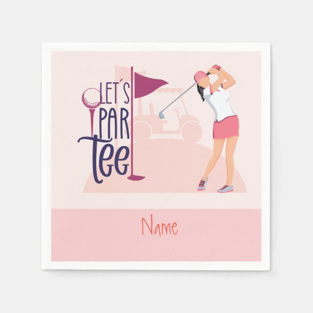 Golf Lady woman golfer pink theme Let Par Tee Napkin (Front)