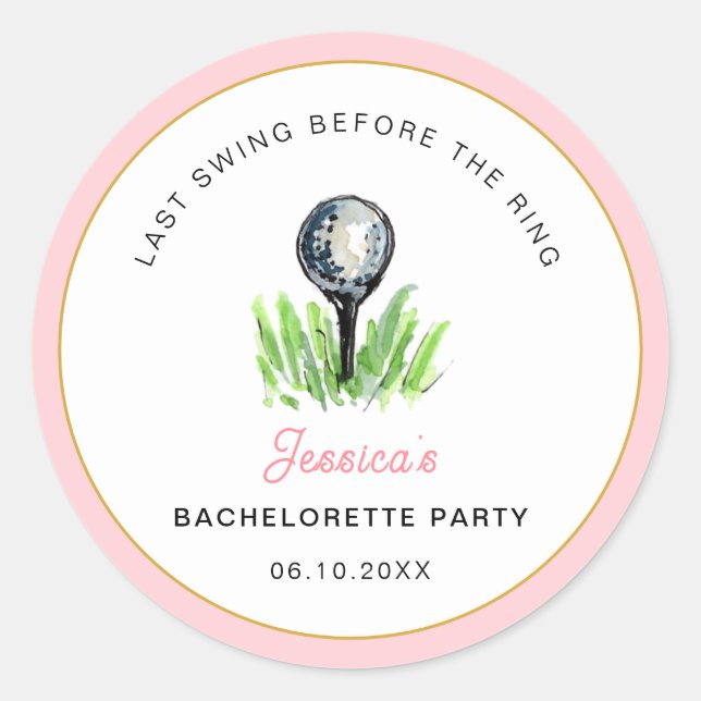 Golf "Last swing Before the ring" Bachelorette  Classic Round Sticker (Front)