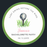 Golf "Last swing Before the ring" Bachelorette Classic Round Sticker<br><div class="desc">Cute golf themed Bridal shower or Bachelorette party Stickers with a green border.</div>