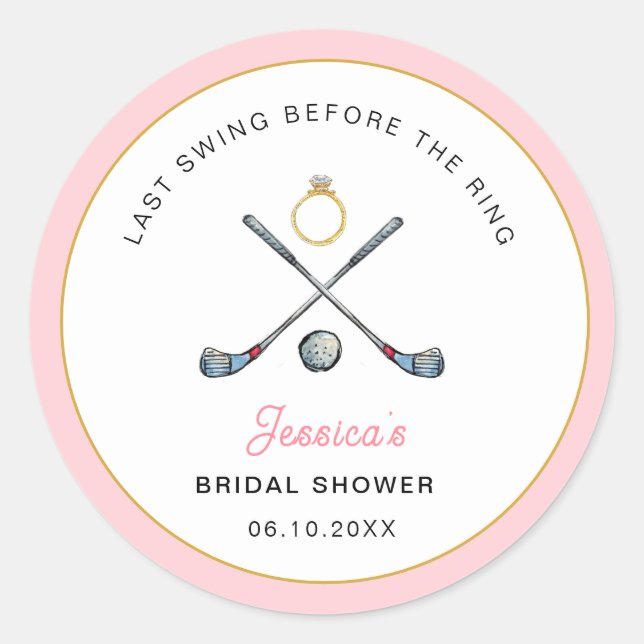 Golf "Last swing Before the ring" Bridal Shower  Classic Round Sticker (Front)