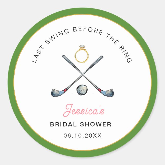 Golf "Last swing Before the ring" Bridal Shower  Classic Round Sticker (Front)