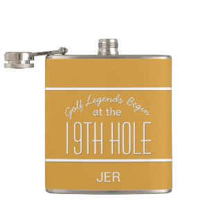 Golf Legends 19th Hole Golf Course Quote Yellow Hip Flask
