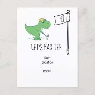 Golf Let’s Par tee 1st Birthday Dinosaur golfing Postcard
