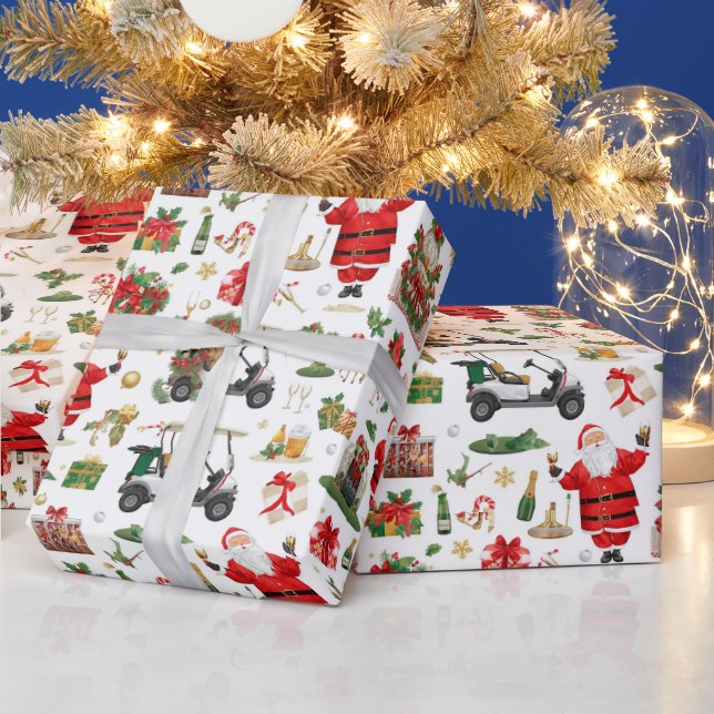 Golf “Let’s Par-Tee” Christmas Party Pattern Wrapping Paper (Holidays)