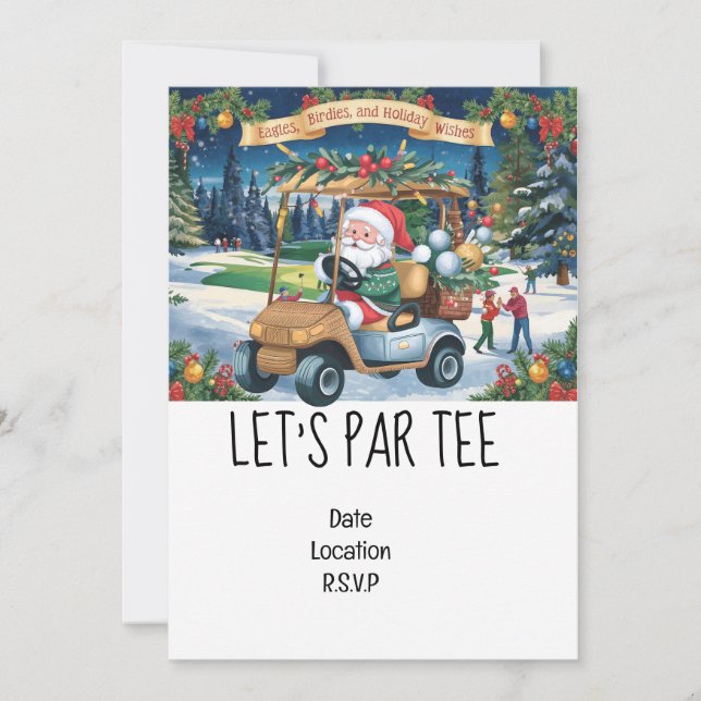 Golf Let’s Par tee Christmas with Santa Claus Invi Invitation (Front)