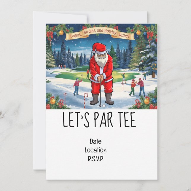 Golf Let’s Par tee Christmas with Santa Claus Invitation (Front)