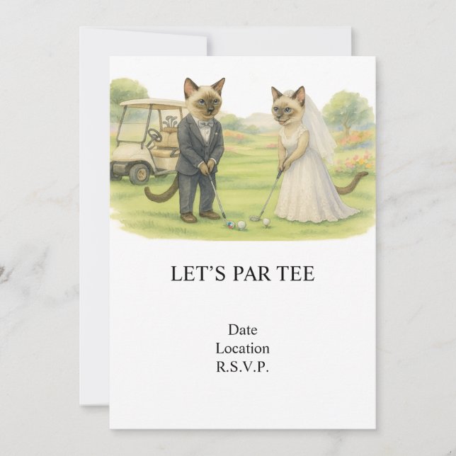 Golf Let’s Par tee for cat lovers WEDDING Invitation (Front)