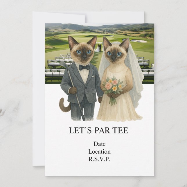 Golf Let’s Par tee for cat lovers WEDDING Invitation (Front)