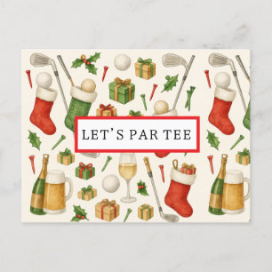 Golf Let’s Par tee golf CHRISTMAS Party for golfer Holiday Postcard