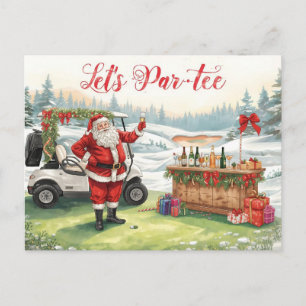 Golf Let’s Par tee golf CHRISTMAS Party with Santa Holiday Postcard
